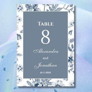 Dusty Blue Vintage Floral French Wedding   Table Number