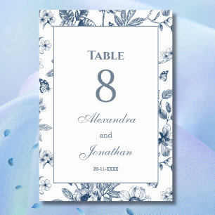 Dusty Blue Vintage Floral French Wedding   Table Number
