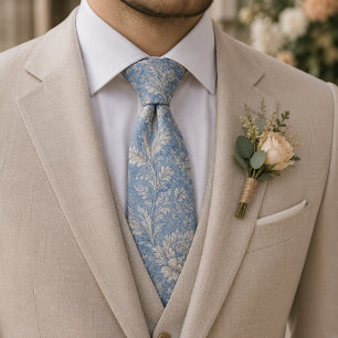 Dusty Blue Vintage Floral Jacquard Neck Tie