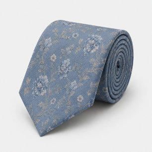 Dusty Blue Vintage Floral Jacquard Neck Tie