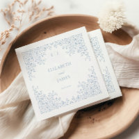 Dusty Blue Vintage Floral Line Art Frame Wedding
