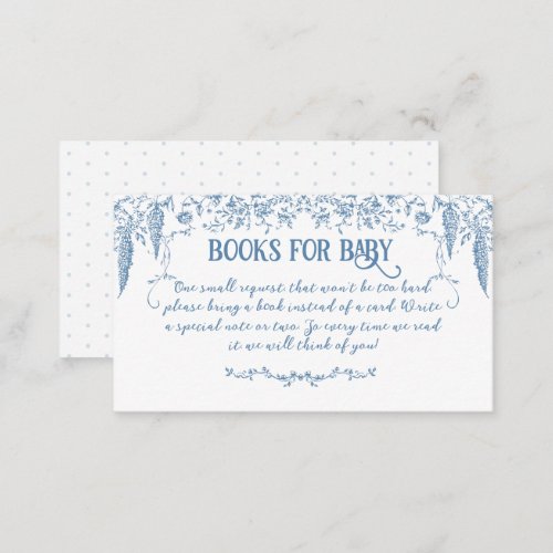 Dusty Blue Vintage Floral Nurse Baby Shower books Enclosure Card