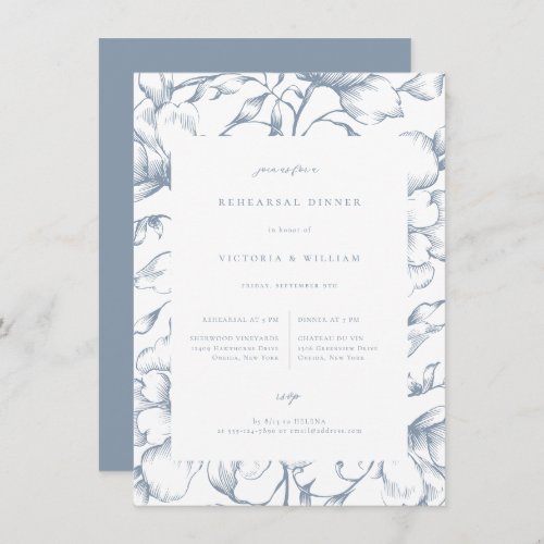 Dusty Blue Vintage Floral Rehearsal Dinner Announcement