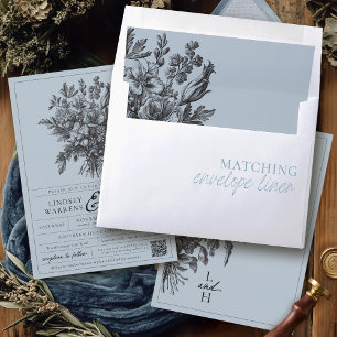 Dusty Blue Vintage Floral Romantic Garden Wedding Envelope Liner