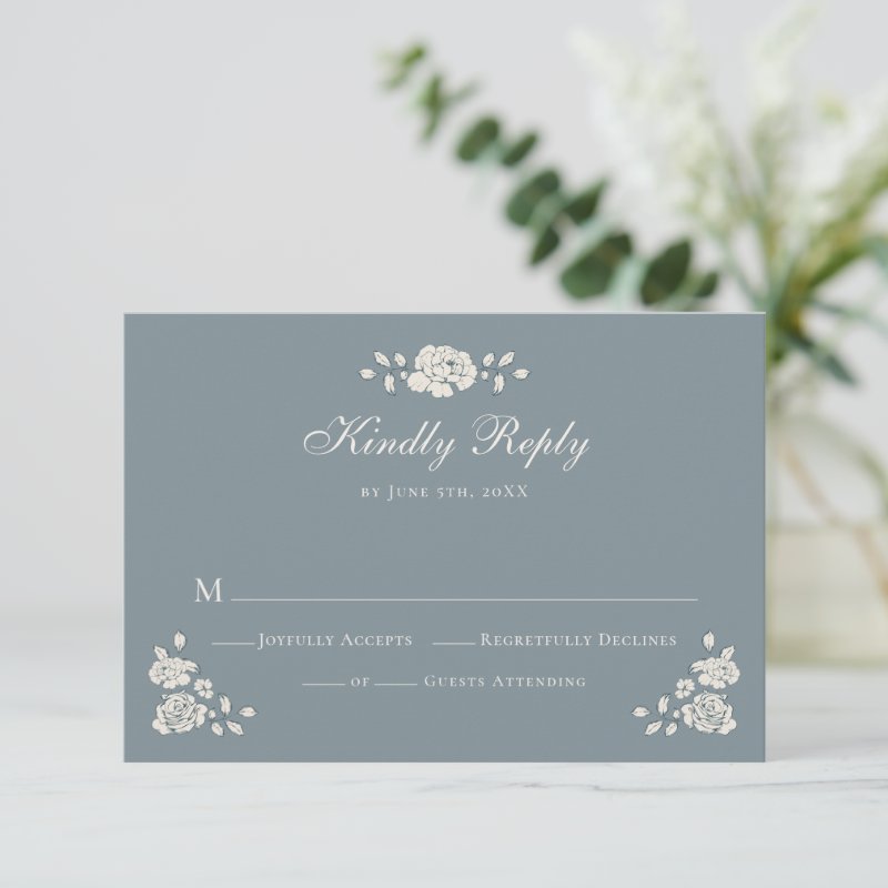 Dusty Blue Vintage Floral RSVP Card