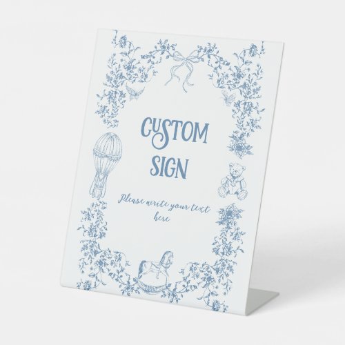 Dusty Blue Vintage Floral Shower Custom  Pedestal Sign