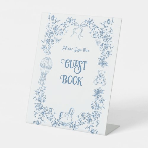 Dusty Blue Vintage Floral Shower Guest book Pedestal Sign