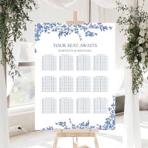 Dusty Blue Vintage Floral Wedding 12 Table Seating Poster