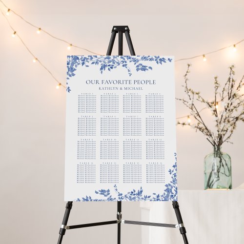 Dusty Blue Vintage Floral Wedding 16 Table Seating Foam Board