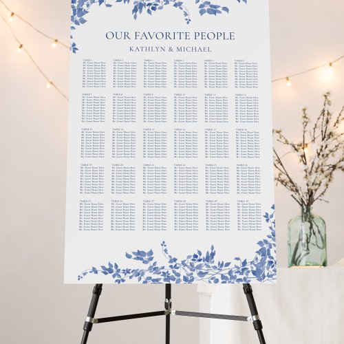 Dusty Blue Vintage Floral Wedding 30 Table Seating Foam Board