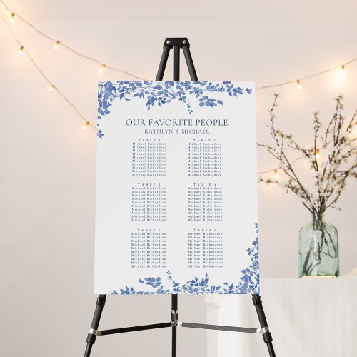 Dusty Blue Vintage Floral Wedding 6 Table Seating Foam Board