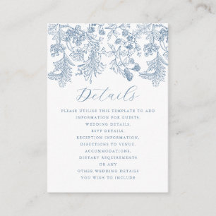 Dusty Blue Vintage Floral Wedding Details Enclosure Card