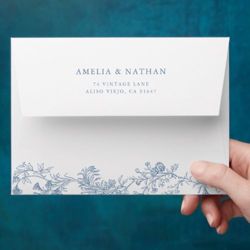 Dusty Blue Vintage Floral Wedding Envelope