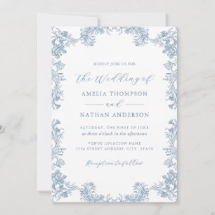 Dusty Blue Vintage Floral Wedding Invitation