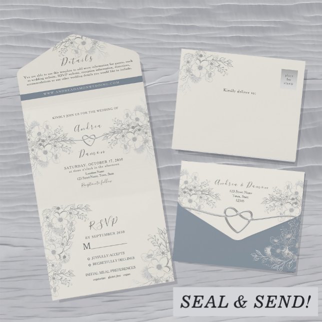 Dusty Blue Vintage Floral Wedding Invite (Creator Uploaded)