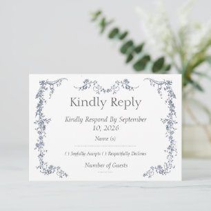 Dusty Blue Vintage Floral Wedding RSVP Insert Card