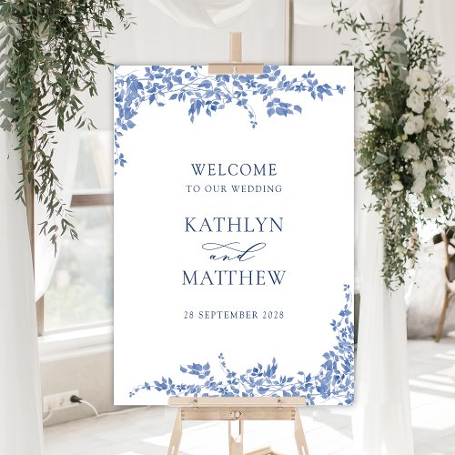 Dusty Blue Vintage Floral Wedding Welcome Sign