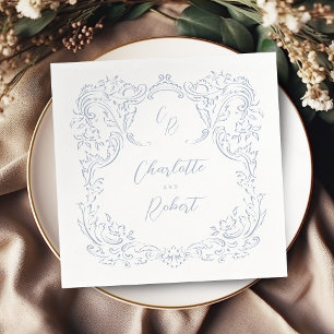 Dusty Blue Vintage Flourish Monogram Wedding Napkins