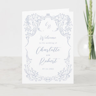 Dusty Blue Vintage Flourish Monogram Wedding Program