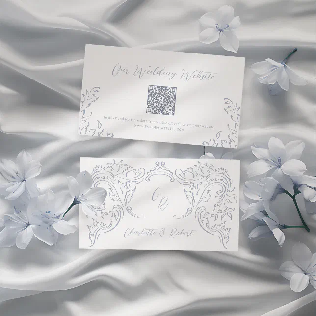 Dusty Blue Vintage Flourish QR code Website Card | Zazzle