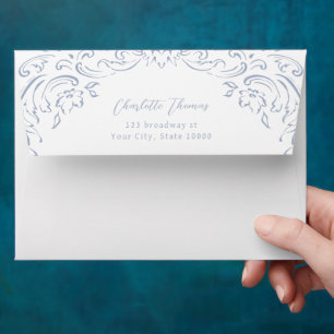 Dusty Blue Vintage Flourish Return Address Envelope