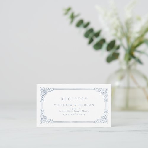 Dusty Blue Vintage Frame Elegant Bridal Registry Place Card