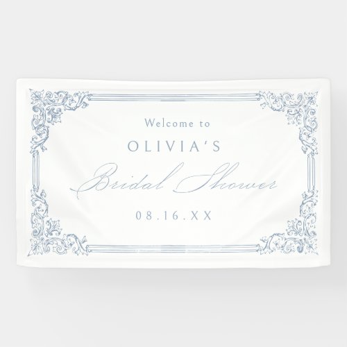 Dusty Blue Vintage Frame Elegant Bridal Shower Banner