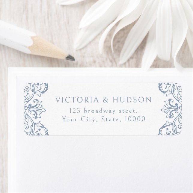 Dusty Blue Vintage Frame Elegant Return Address Label (Insitu)