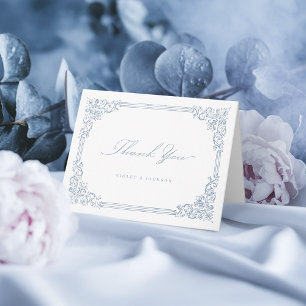 Dusty Blue Vintage Frame Elegant Script Letterpress Thank You Card