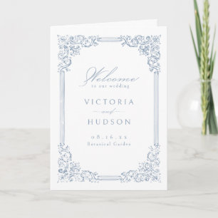 Dusty Blue Vintage Frame Elegant Script Wedding Program