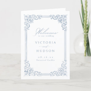 Dusty Blue Vintage Frame Elegant Script Wedding Program