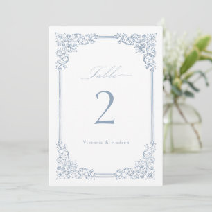 Dusty Blue Vintage Frame Elegant Table Number