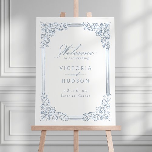 Dusty Blue Vintage Frame Elegant Wedding Welcome Foam Board