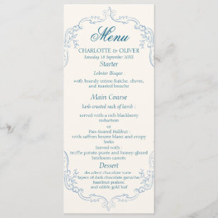 Dusty Blue Vintage French Toile Wedding Menu Cards