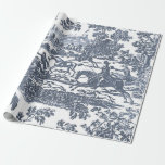 Dusty Blue Vintage Hunting Horses and Hounds Wrapping Paper