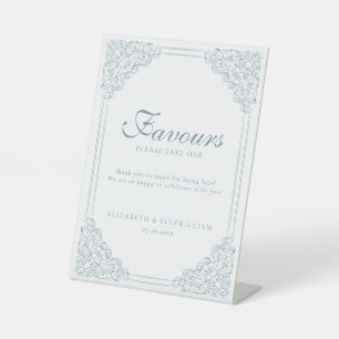 Dusty Blue Vintage Ornate Bordered Frame Favors Pedestal Sign