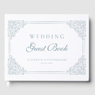 Dusty Blue Vintage Ornate Bordered Frame Wedding Guest Book