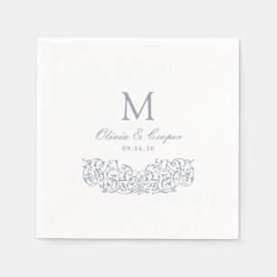 Dusty Blue Vintage Ornate Classic Monogram Wedding Napkins