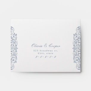 Dusty Blue Vintage Ornate Classic Wedding RSVP Envelope
