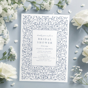 Dusty Blue Vintage Ornate Frame Bridal Shower Invitation