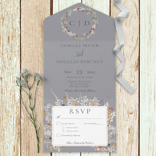 Dusty Blue Vintage Romantic Wildflower Dinner All In One Invitation