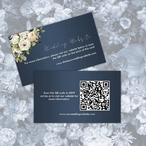 Dusty Blue Vintage Roses Wedding Website Enclosure Card