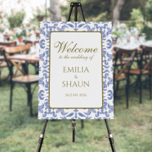 Dusty Blue Vintage-style Wedding Welcome Sign
