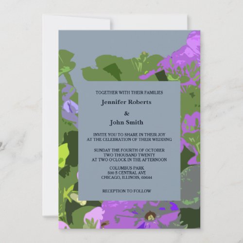 Dusty Blue Violet Floral Abstract Elegant Wedding Invitation
