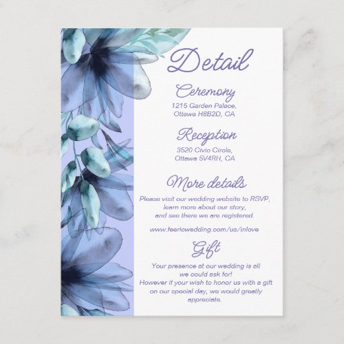 Dusty_blue violet floral wedding details enclosure card