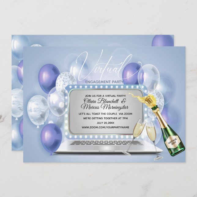 Dusty Blue Virtual Engagement Celebration Laptop Invitation (Front/Back)