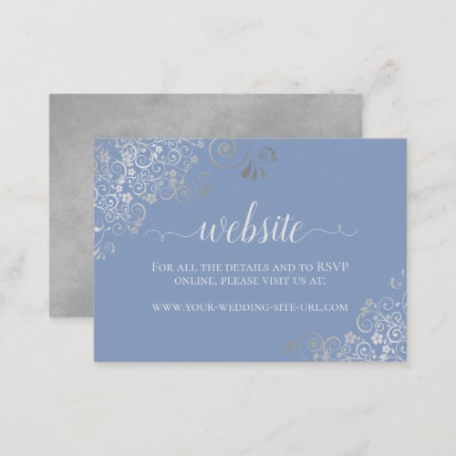 Dusty Blue w Elegant Silver Lace Wedding Website Enclosure Card