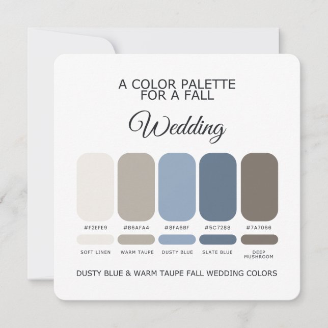 Dusty Blue Warm Taupe Fall Wedding Palette Card (Front)