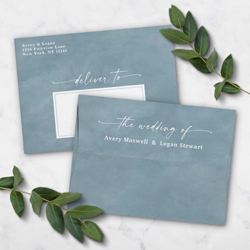 Dusty Blue Watercolor A7 5x7 Wedding Invitation Envelope