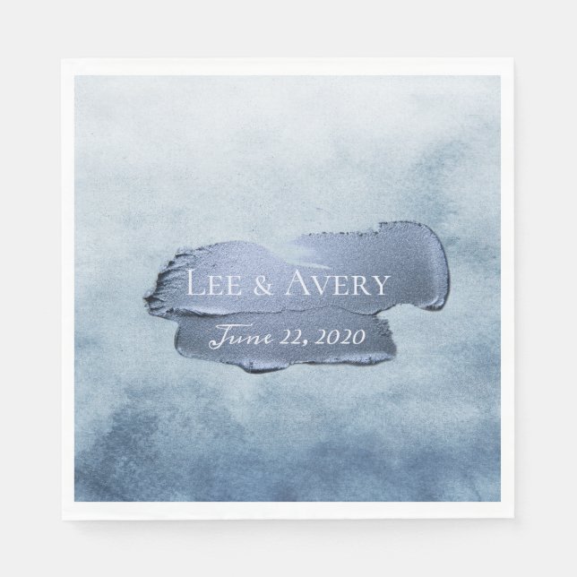 Dusty Blue Watercolor and Acrylic Napkins (Front)